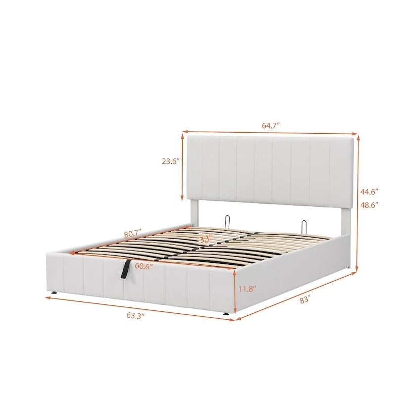 Gestoffeerd platformbed in queen-size met hydraulisch opbergsysteem - beige