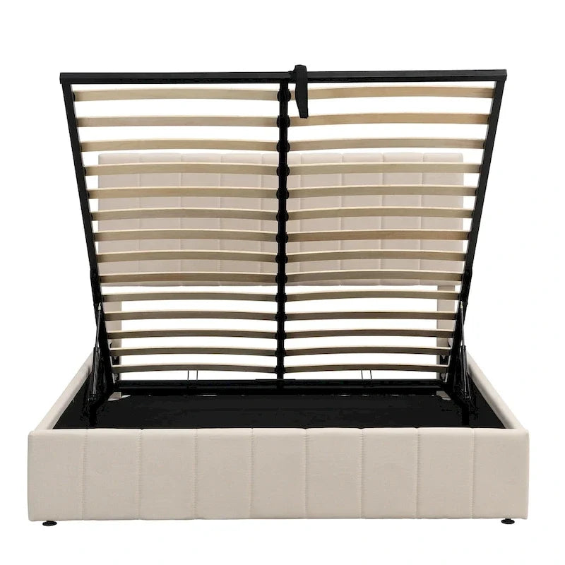 Gestoffeerd platformbed in queen-size met hydraulisch opbergsysteem - beige