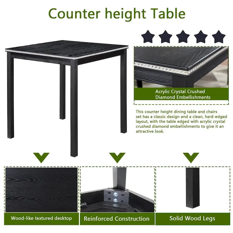 Ensemble de salle à manger moderne de 5 pièces avec table carrée à hauteur de comptoir et 4 chaises rembourrées