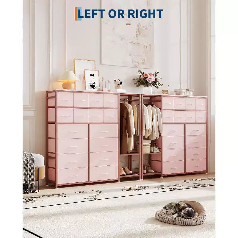 Commode avec 16 tiroirs, tringle et étagères, organisateur de rangement en tissu pour chambre, dressing ou entrée