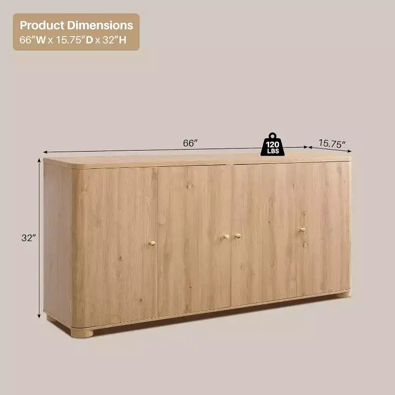 Küchenbuffet und Anrichte mit 4 Türen und Regalböden, moderner großer Buffetschrank mit Stauraum, 66-Zoll-Kaffee-Barschrank