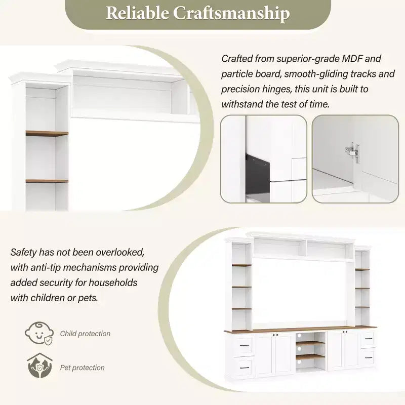 ModernLuxe 4-in-1-Farmhouse-Entertainment-Center als Wandeinheit, passend für Fernseher bis 70, TV-Ständer und Medienkonsole mit verstellbaren Regalen und Schubladen