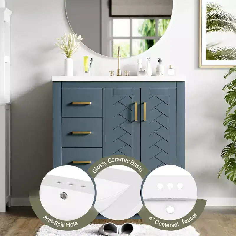 Meuble-lavabo de salle de bains simple de 30 pouces avec meuble et 3 tiroirs ??Noir / Bleu / Vert / Indigo / Blanc