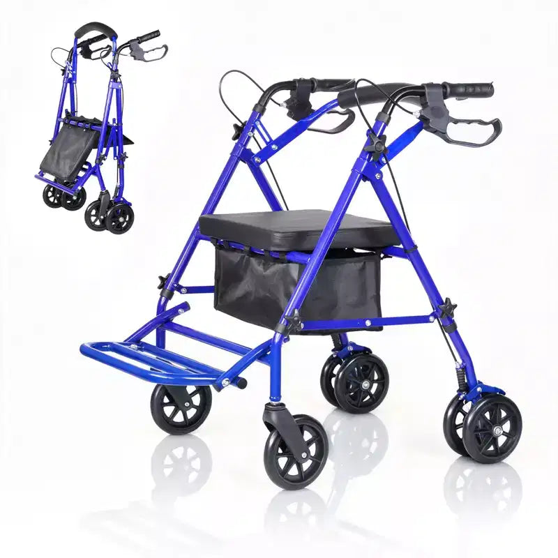 Portable Collapsible Wheelchair for Adults, 299lb Capacity, 6 Wheels, Adjustable Height, Underseat Storage, Comfortable Seat & Foot Pedal