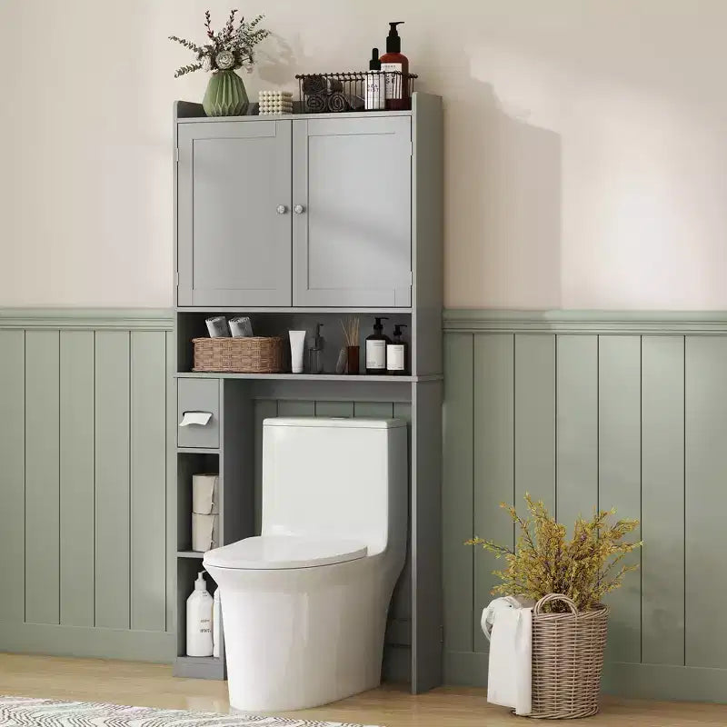 Meuble de rangement HOMCOM au-dessus des toilettes, organisateur de salle de bains moderne avec 2 portes et porte-papier toilette, gain de place autoportant