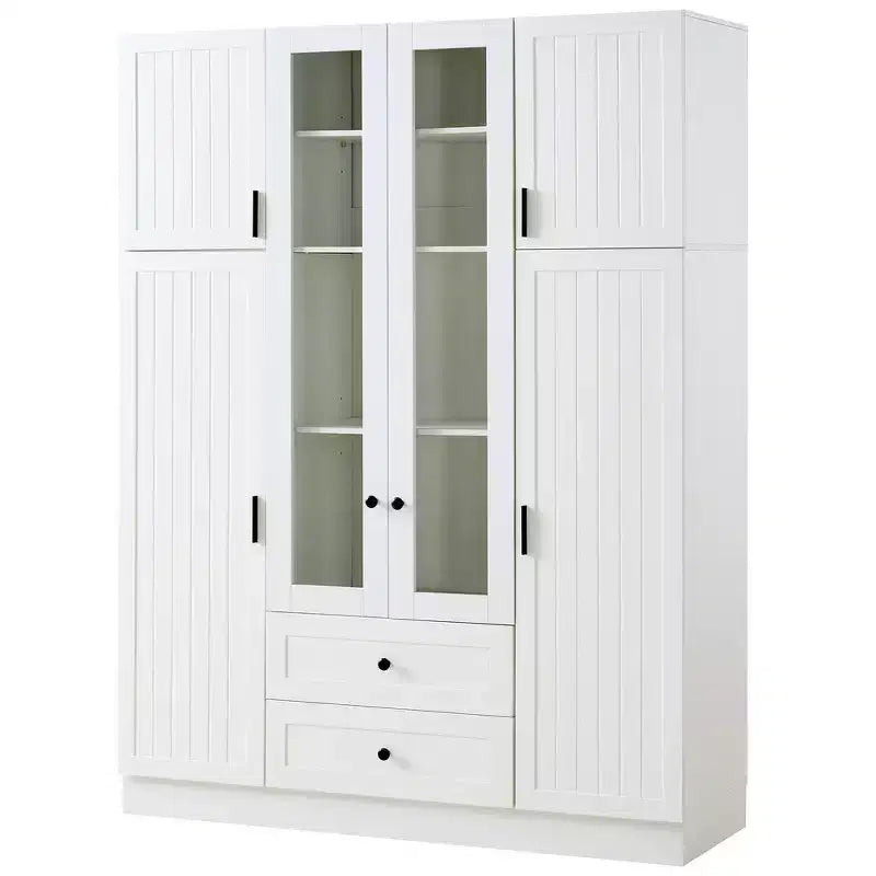 Garde-manger de cuisine autoportant Whisen de 180 cm de hauteur, grande armoire de rangement pour salle à manger avec 6 portes et étagères réglables