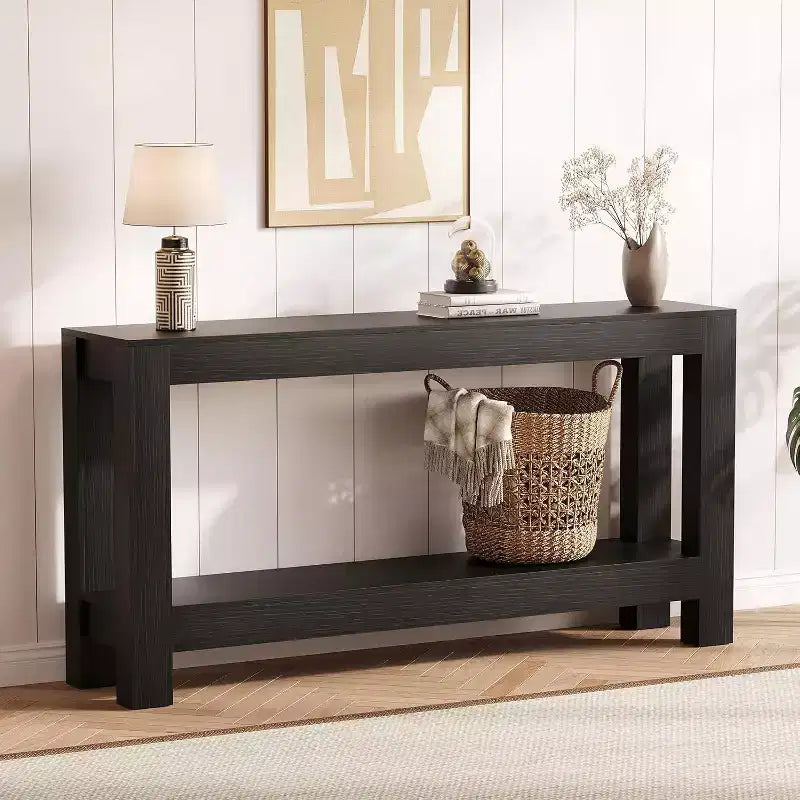 63 inch smalle houten haltafel met 2 laden voor woonkamer, gang of entree, decoratieve opberghaltafel