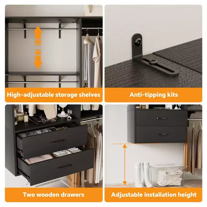 Besiost 8 Askı Borulu ve Çekmeceli Ayaklı Gardırop Sistemi, 10 Raflı Askılı Dolap Düzenleyici