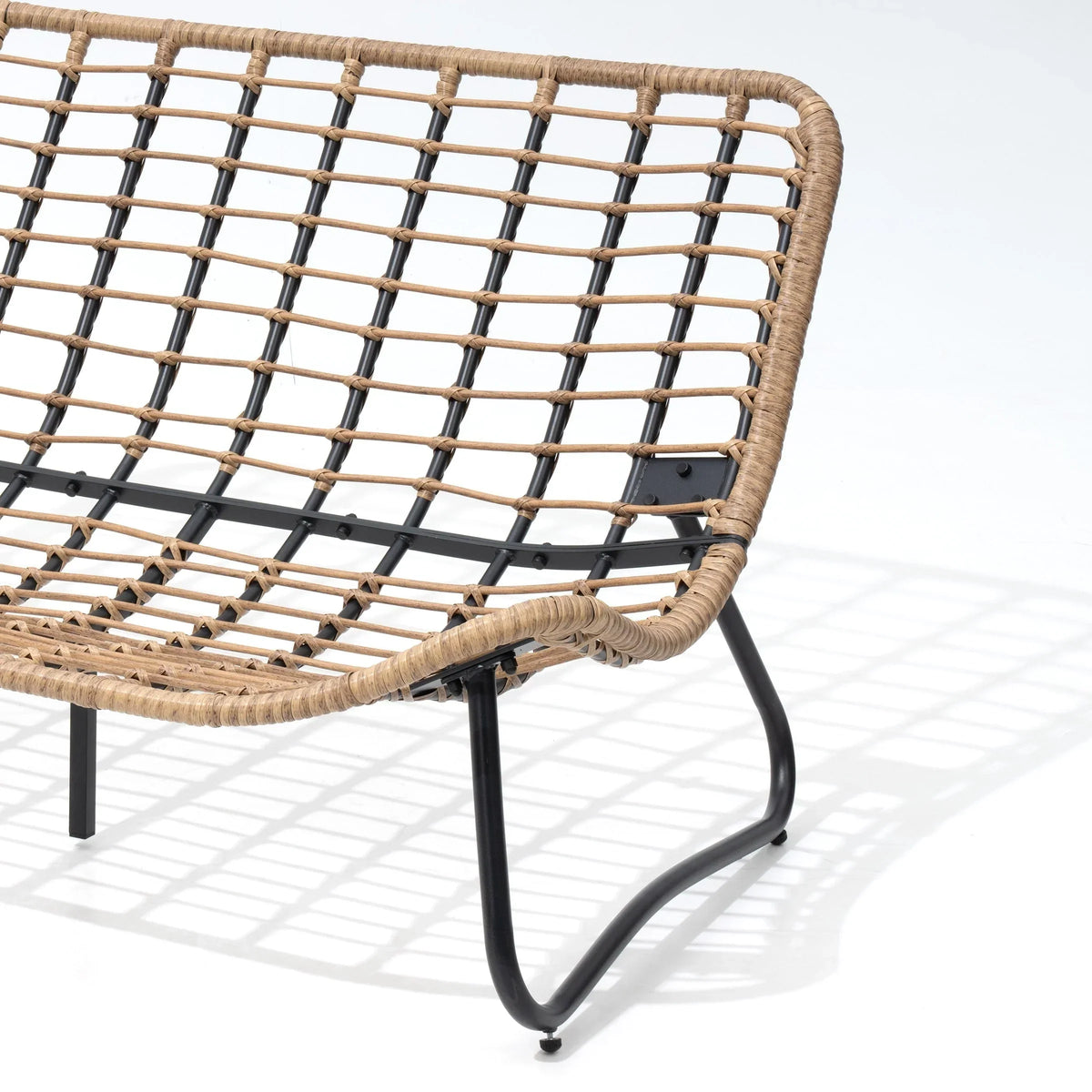 Minderli Çiftli Papasan Koltuk, İç ve Dış Mekân için Her Hava Koşuluna Uygun PE Rattan ve Metal Çerçeve