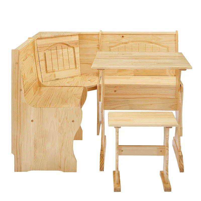 Ensemble de coin repas 3 pièces MUSEHOMEINC de style traditionnel en bois massif, avec banc latéral et rangement dissimulé