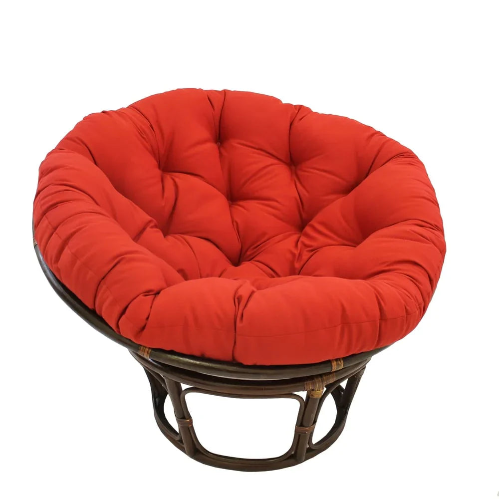 Bali Rattan-Papasan-Sessel mit 42-Zoll-Durchmesser und Köperstoffkissen
