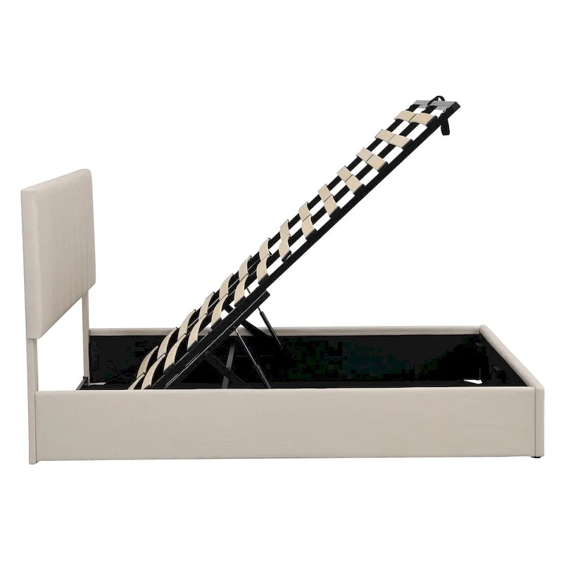 Gestoffeerd platformbed in queen-size met hydraulisch opbergsysteem - beige