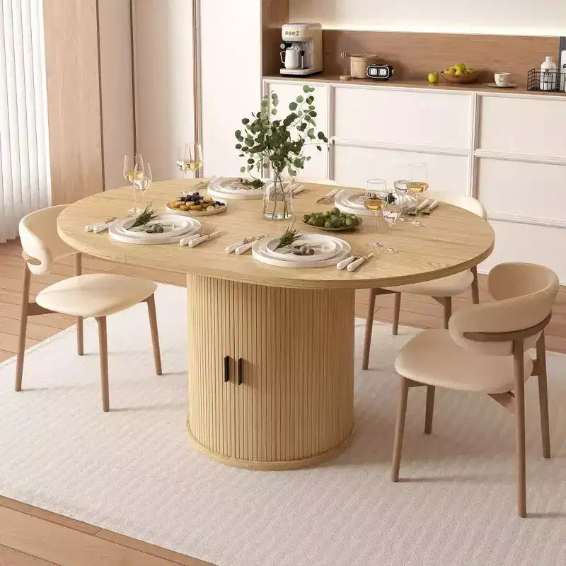Dyonery 63 uitschuifbare ronde keukentafel voor de eetkamer met opbergrek met 2 niveaus, met voet, houten ovale ronde eettafel, walnoot
