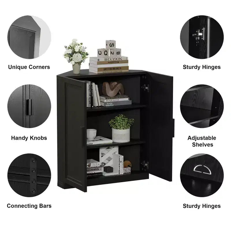 Dovelina hoekkast met verstelbare planken, dressoir, buffetkast, wijnkast en keuken- en eetkamerkast met houten deuren – 31H x 31W, 36H x 31W