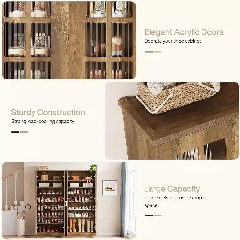 Lantine hoge schoenenkast met deuren, schoenenopbergruimte met 8 niveaus en verstelbare planken, moderne schoenenkast voor hal, garderobe of woonkamer, wit