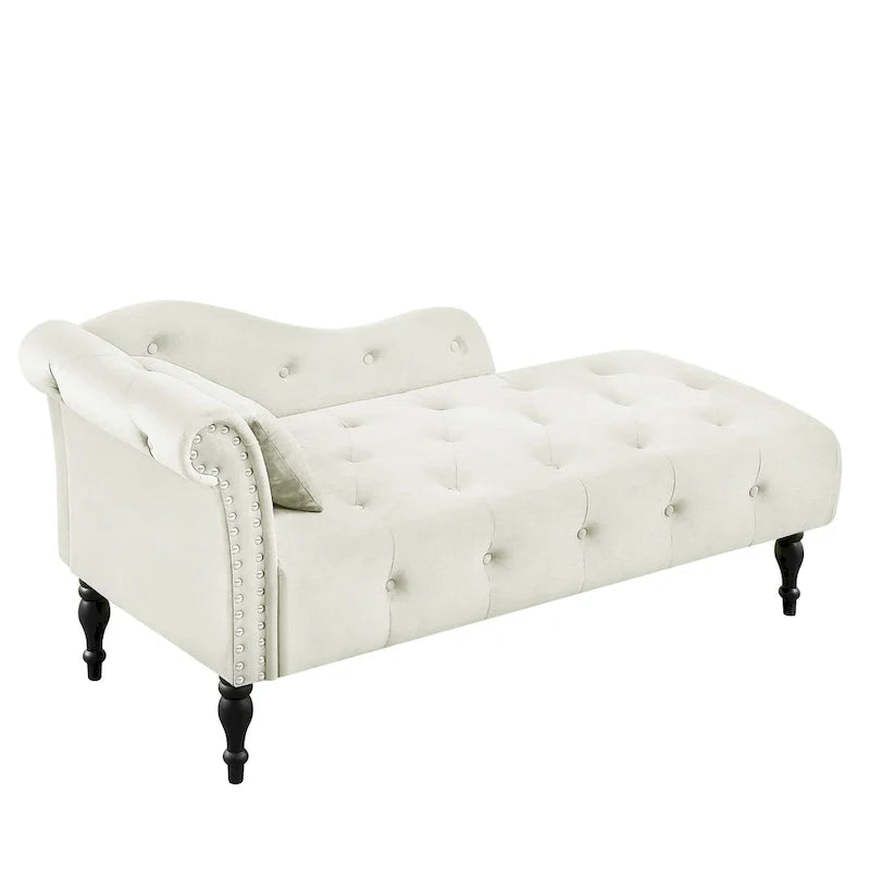 Chaise longue moderne de 60,6 po, revêtement en velours, boutons capitonnés, pieds en bois massif et clous décoratifs