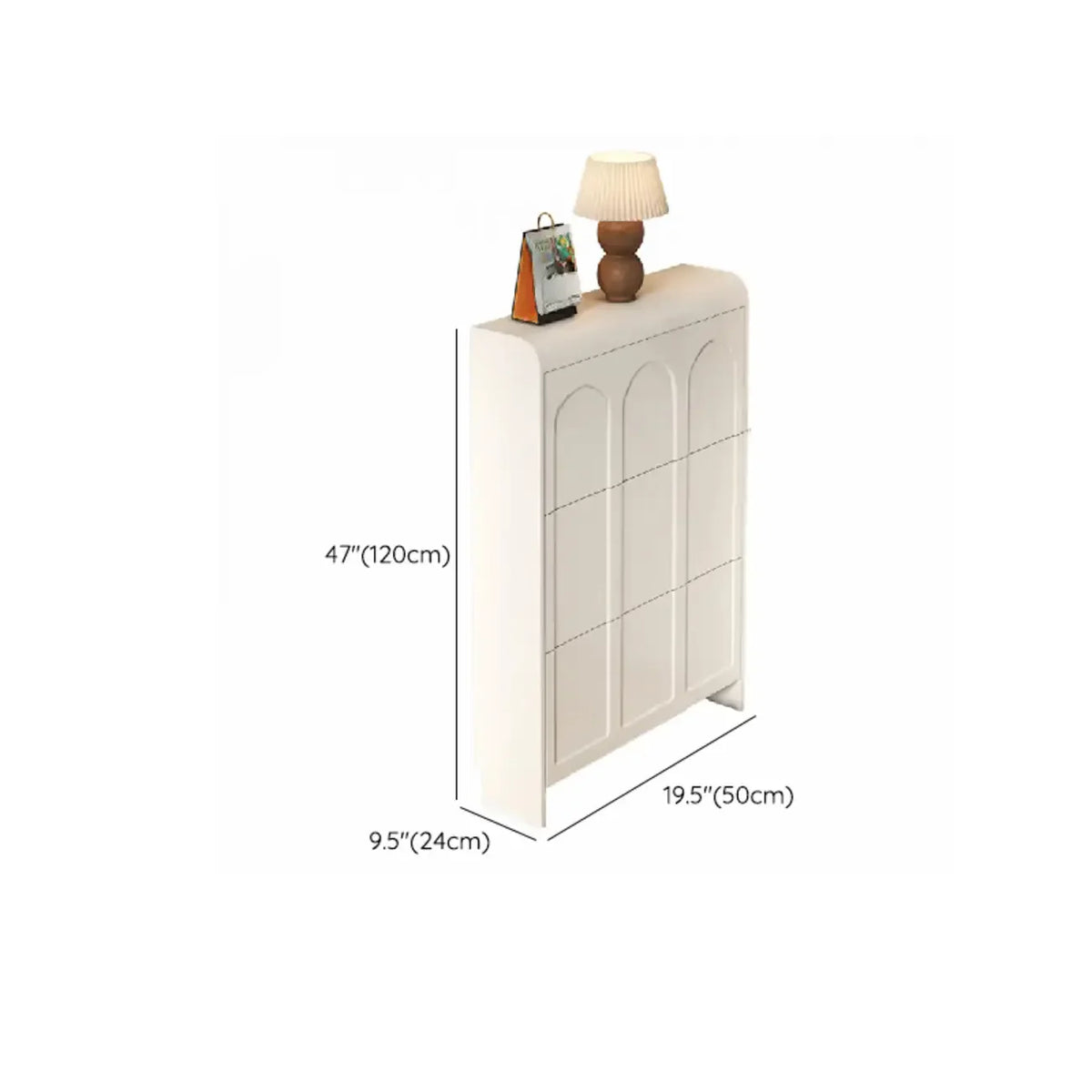 Meuble à chaussures blanc en bois, étroit, à 3 niveaux avec portes basculantes