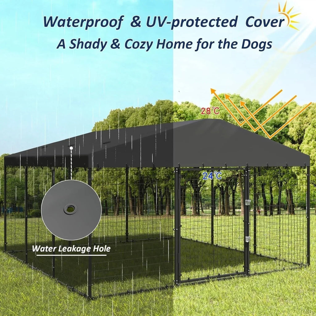 W 118 x T 118 x H 70 großer Outdoor-Hundezwinger, robuster Hundekäfig mit wasserdichtem Dach