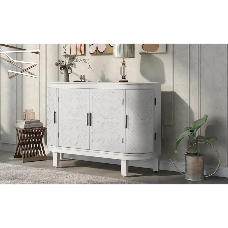 Buffet de rangement décoratif en bois avec portes à motifs antiques pour couloir, entrée, salon ou chambre