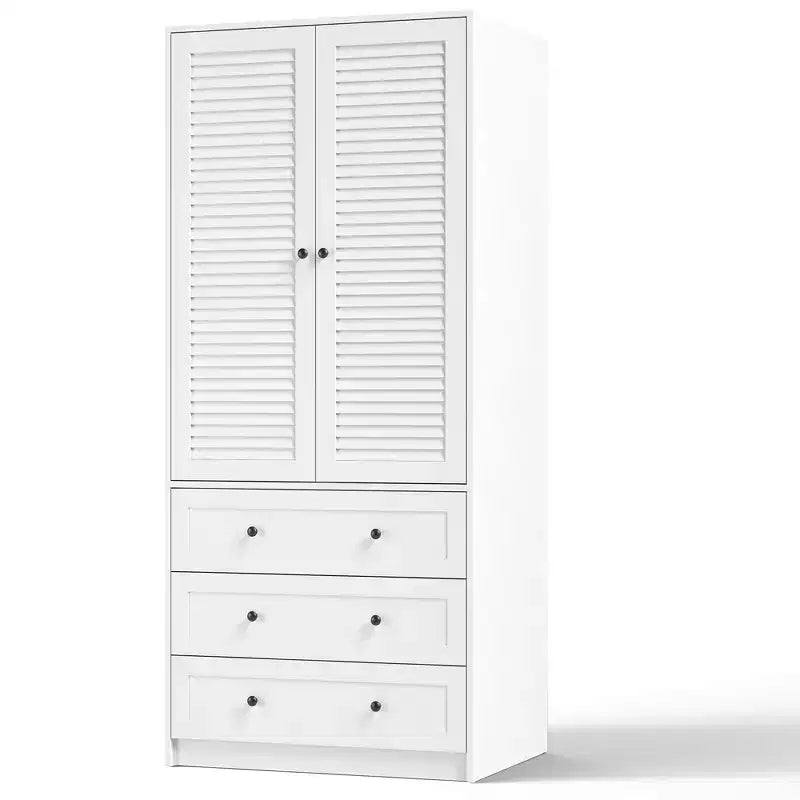 COZONY 3 çekmeceli ve 2 kapılı gardırop, yatak odası için modern ahşap giysi dolabı, dayanıklı beyaz ayaklı gardırop