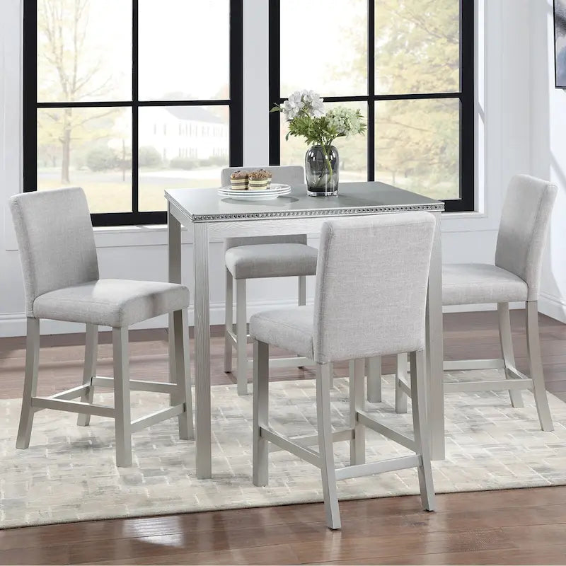 Ensemble de salle à manger moderne de 5 pièces avec table carrée à hauteur de comptoir et 4 chaises rembourrées