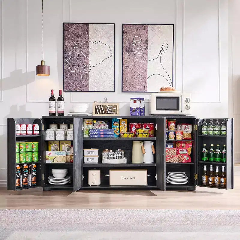 Buffet de cuisine avec 4 portes et étagères, grand buffet moderne, meuble de rangement, meuble de rangement pour coin café de 66 po