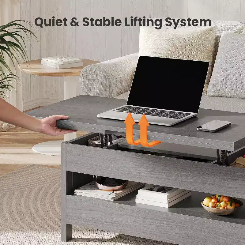 Mesa de centro elevable con espacio de almacenamiento, mesa de centro de estilo rústico, mesa de centro con dos cajones para el salón y la oficina en casa