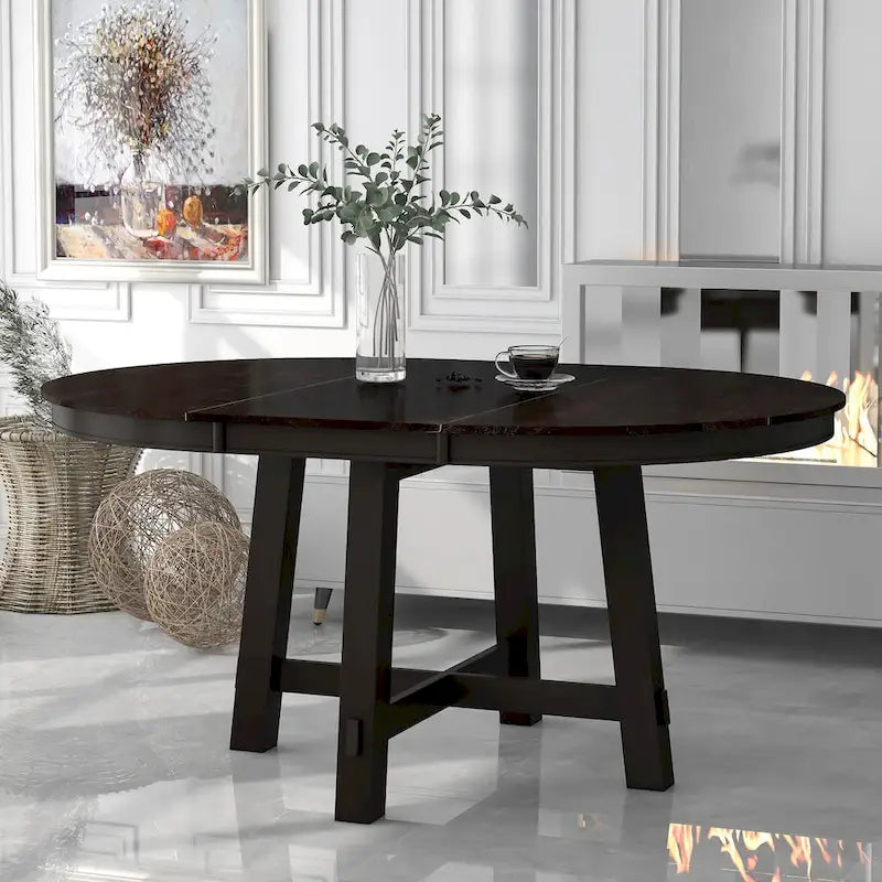 Ronde uitschuifbare eettafel in landelijke stijl met houten keukentafelblad en verlengblad van 16 inch