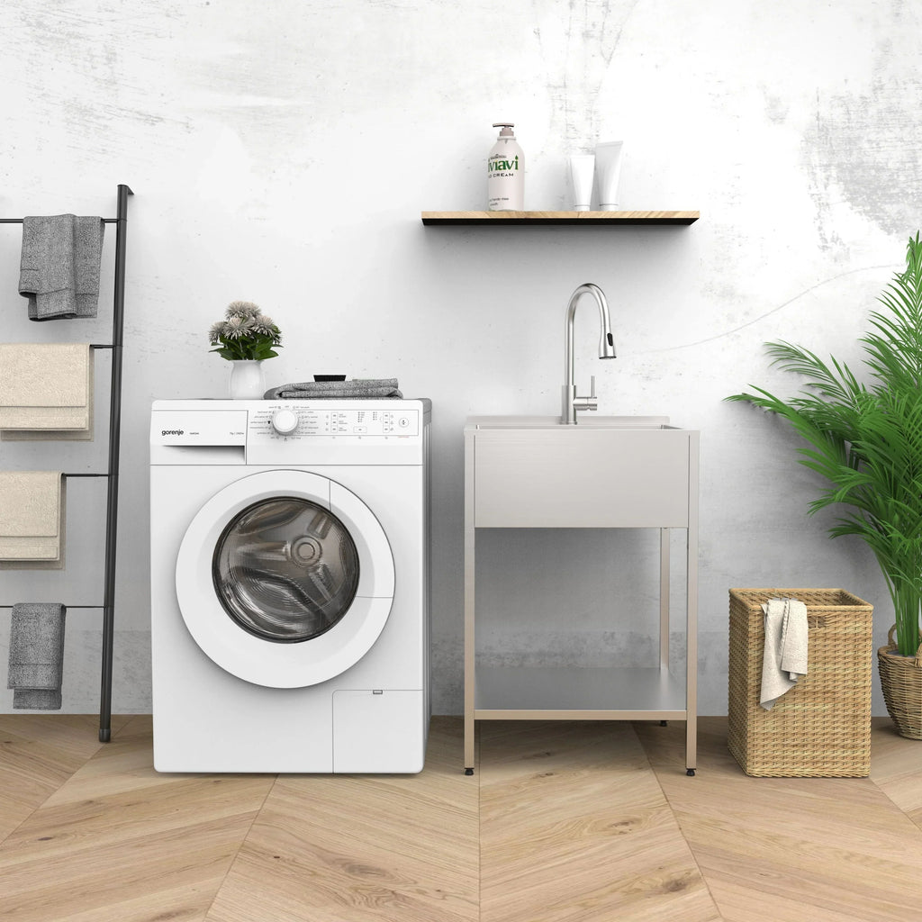 24-in W x 22-in D x 35-in H Paslanmaz Çelik Çamaşır Evyesi ve Yıkama Standı