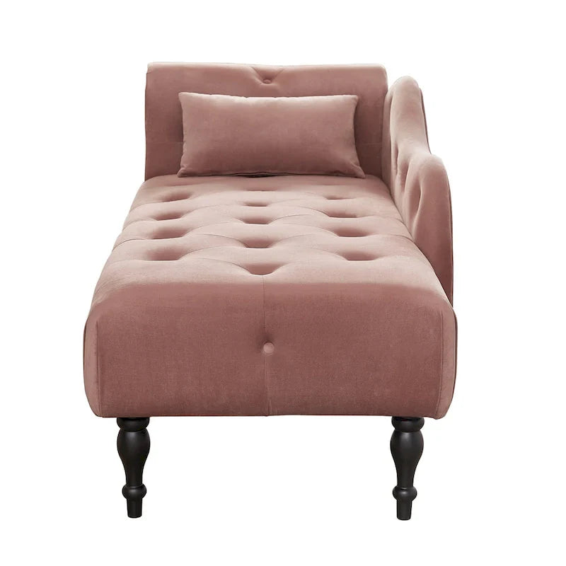 Chaise longue moderne de 60,6 po, revêtement en velours, boutons capitonnés, pieds en bois massif et clous décoratifs