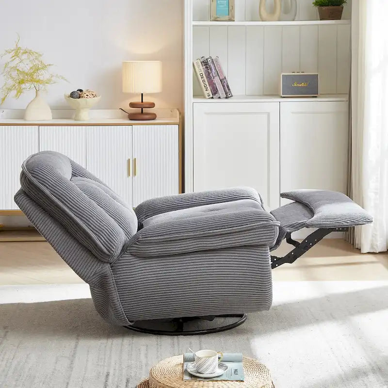Fauteuil inclinable pivotant et berçant en velours côtelé, avec repose-pieds, pour le salon