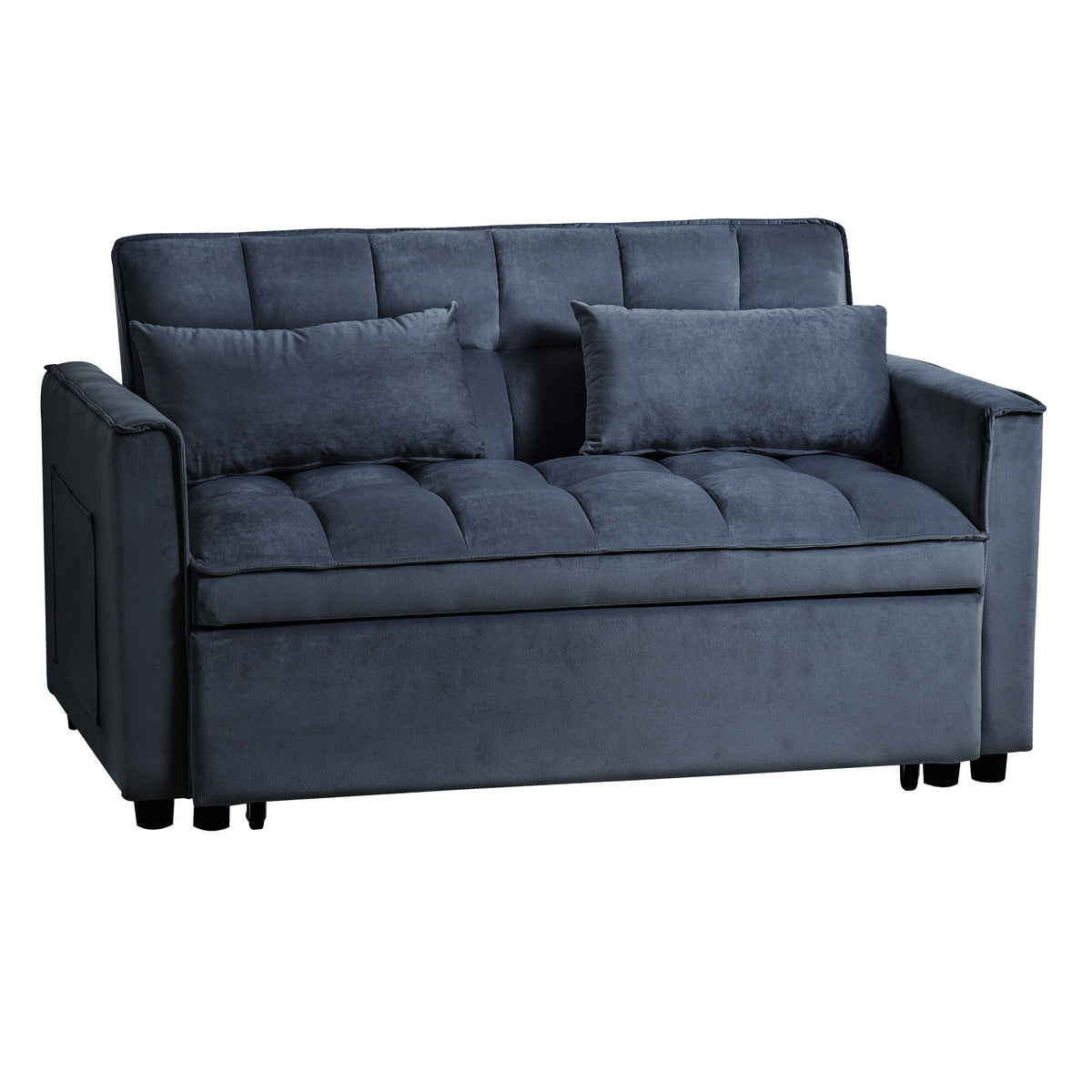 Modernes ausziehbares Schlafsofa, 3-in-1-Schlafsofa mit verstellbarer Rückenlehne, Samt-Loveseat, Kissen und Seitentaschen