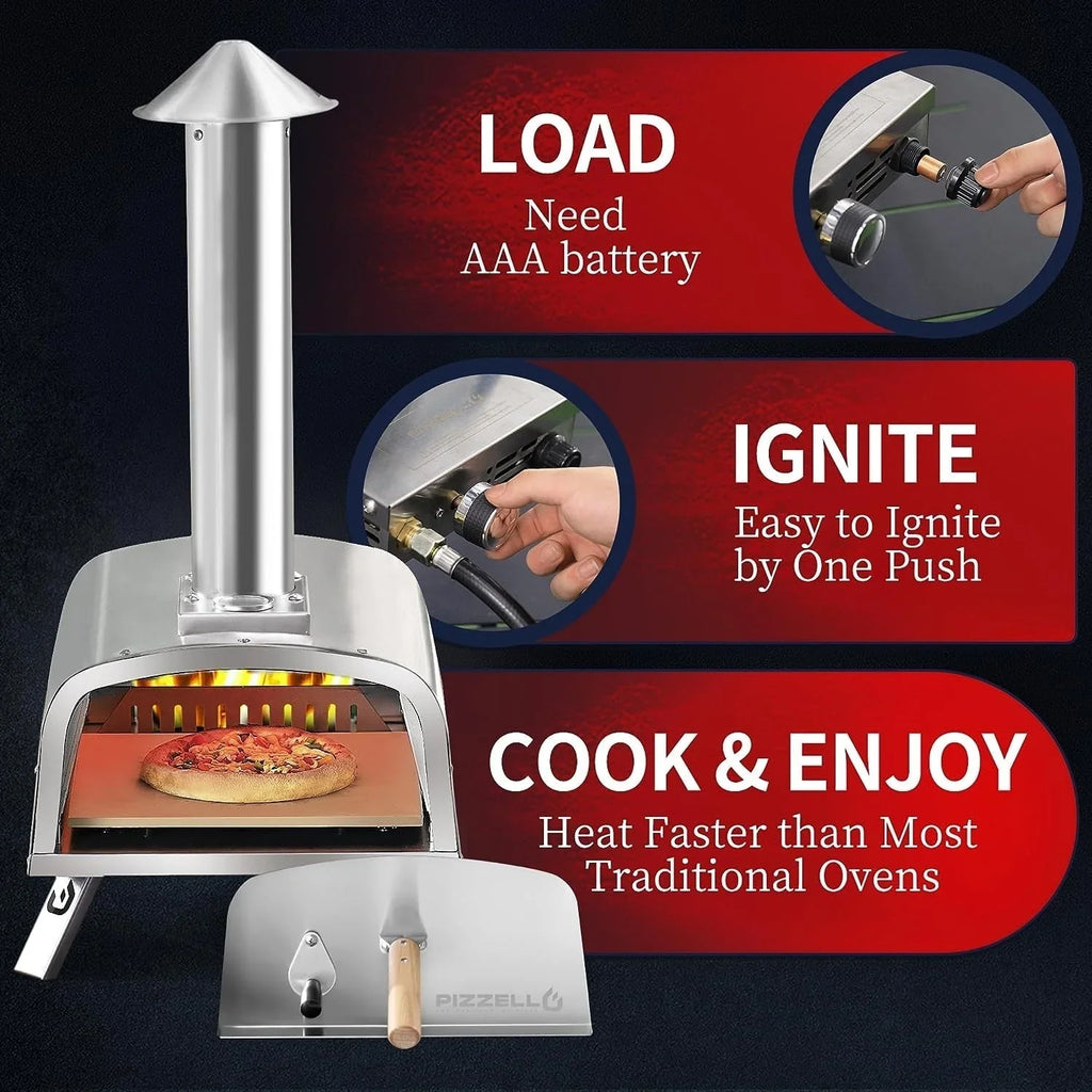 Multi-Fuel Outdoor Pizza Oven Stonebaked Pizza Maker with Gas Burner & Wood Box - 12 inch
