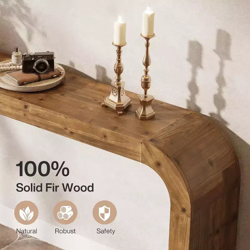 Lantine console tafel van massief hout van 70,87 inch, boerderijstijlbanktafel met watervalranden voor hal, woonkamer of achter de bank, natuurlijk hout