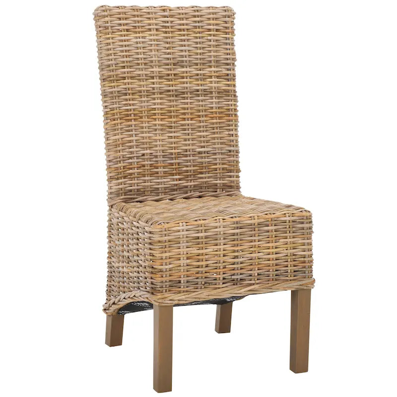 Set van 2 natuurlijke rieten eetkamerstoelen, 19B x 22D x 41H, boho-kuststijl