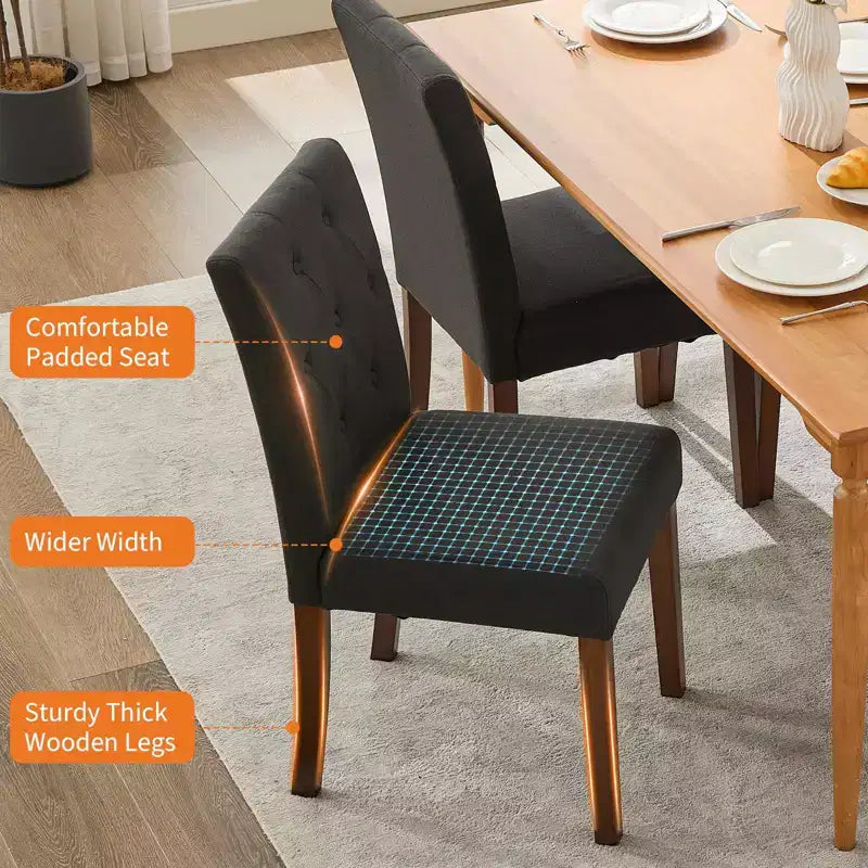 Ensemble de 6 / 4 chaises de salle à manger Parsons capitonnées à boutons – chaises de cuisine en tissu rembourré avec pieds en bois et assises rembourrées – mobilier de salon et de cuisine