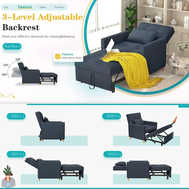 Fauteuil convertible 3-en-1 AECOJOY avec coussin et dossier réglable