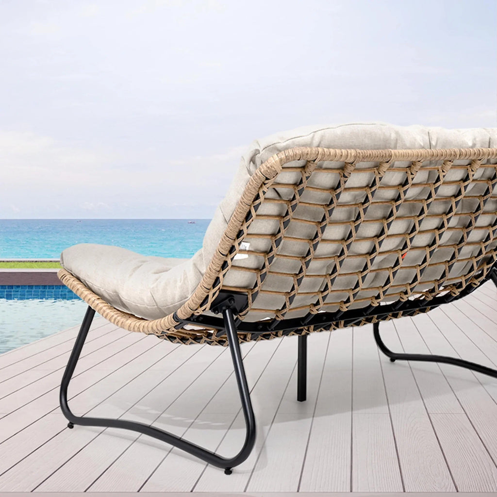 Minderli Çiftli Papasan Koltuk, İç ve Dış Mekân için Her Hava Koşuluna Uygun PE Rattan ve Metal Çerçeve