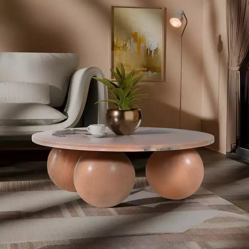 Mesa de centro redonda de mármol con patas esféricas, multicolor, para 4 personas??