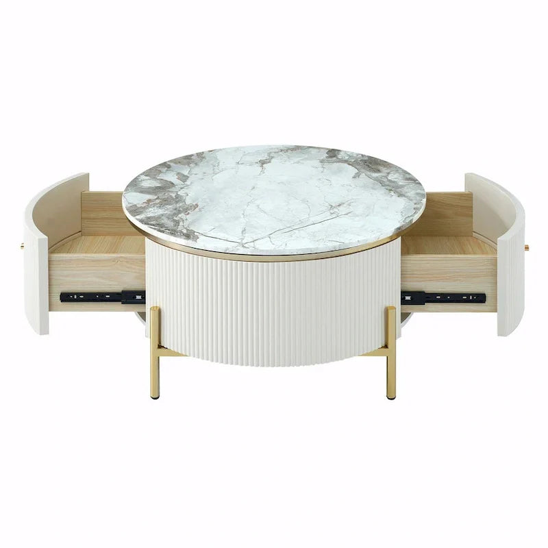 Table basse ronde moderne de 31,5 pouces avec grand espace de rangement dans le tiroir