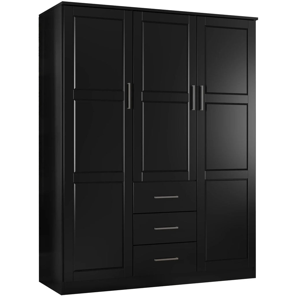 Palace Imports Cosmo 3-türiger Kleiderschrank aus 100 % Massivholz mit Türen aus Massivholz oder Spiegelglas