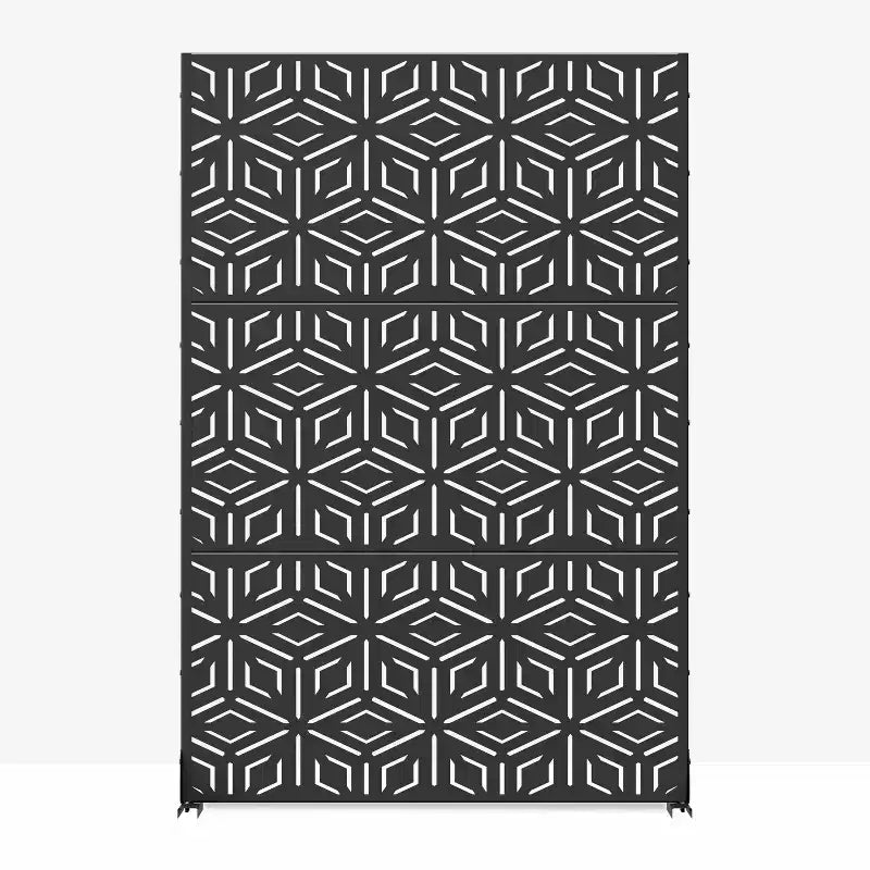 Paravento divisorio MAYEERTY con motivo a riso Francis, lamiera zincata nera, 72x47x2 pollici, set da 3 pezzi