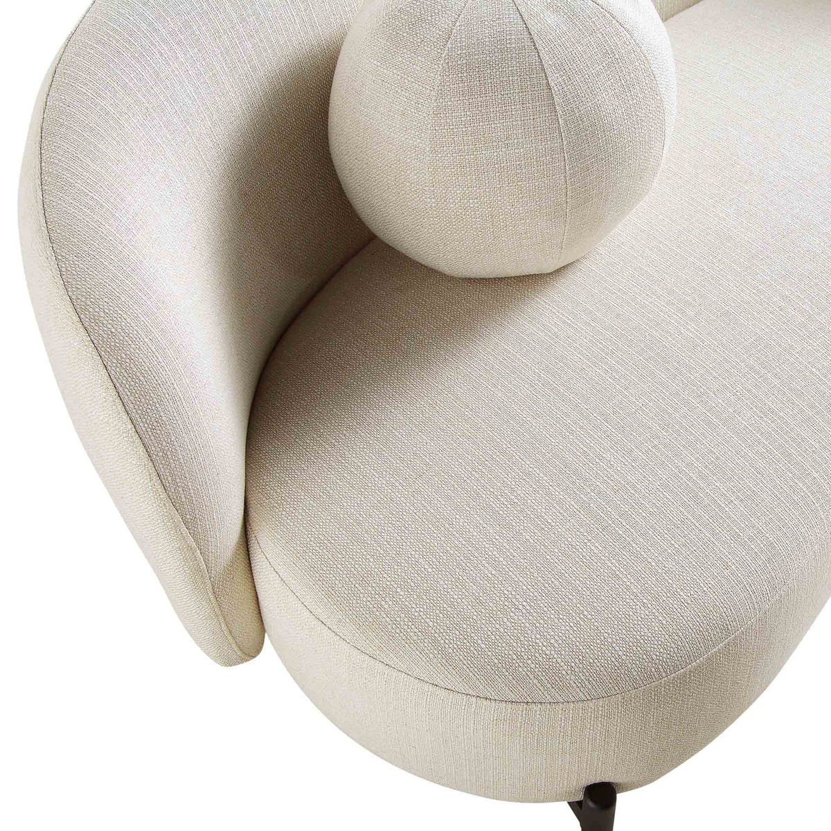 Gebogenes 3-Sitzer-Sofa mit Kugelkissen, beige Leinenmischung