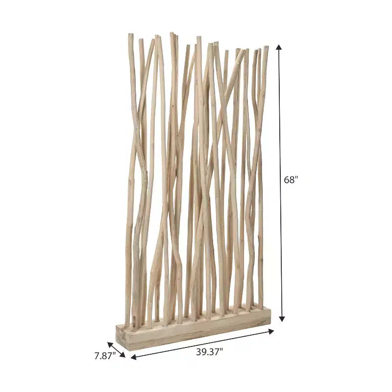 JONATHAN Y Tranquil, séparateur de pièce simple panneau en branches de teck fabriquées à la main, style bohème côtier, 39 l x 68 h