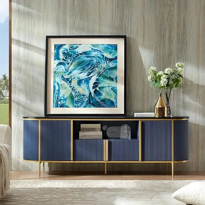 Moderner luxuriöser TV-Ständer, Entertainment-Center, mit Kunstmarmorplatte