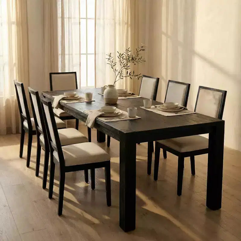 Moderne eetset - tafel van 80 + 6 stoelen met kussens, frame van massief hout, tafel draagvermogen van 400 lbs, eenvoudige montage