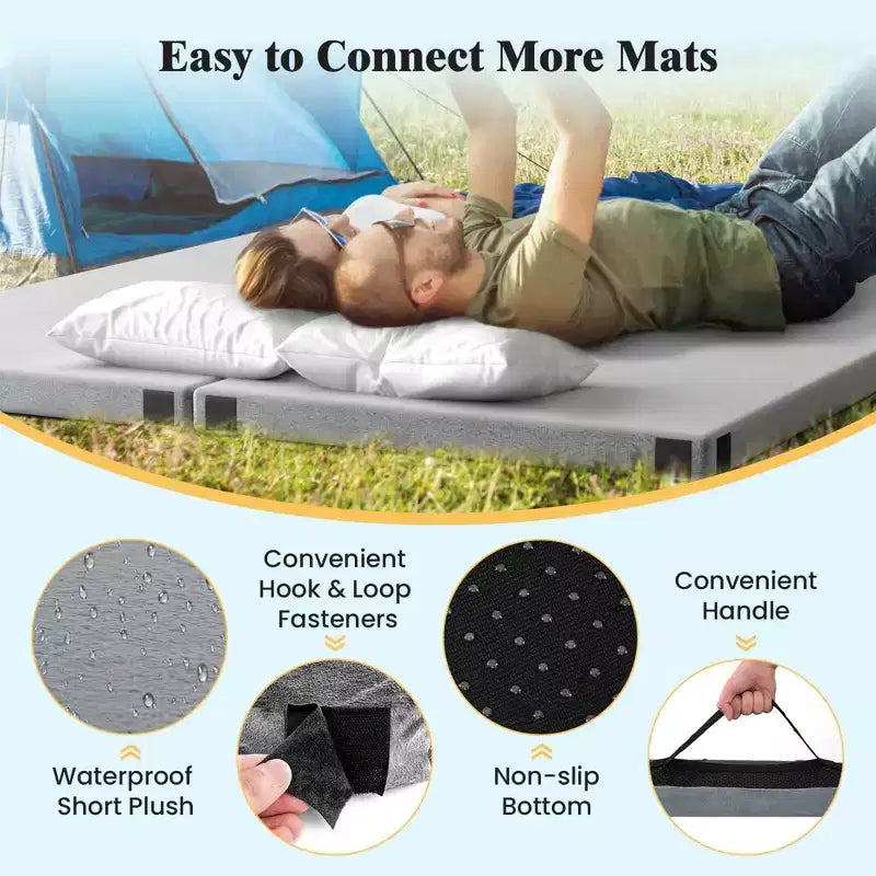 Costway Campingmatratze aus Memory-Schaumstoff mit rutschfester Unterseite und Tragetasche für das Schlafen im Freien, Grau/Blau