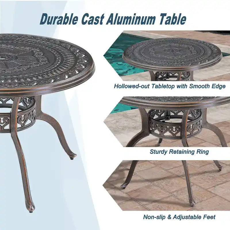 5-teiliges Esszimmer-Set für die Terrasse aus Aluminiumguss mit 4 drehbaren Stühlen