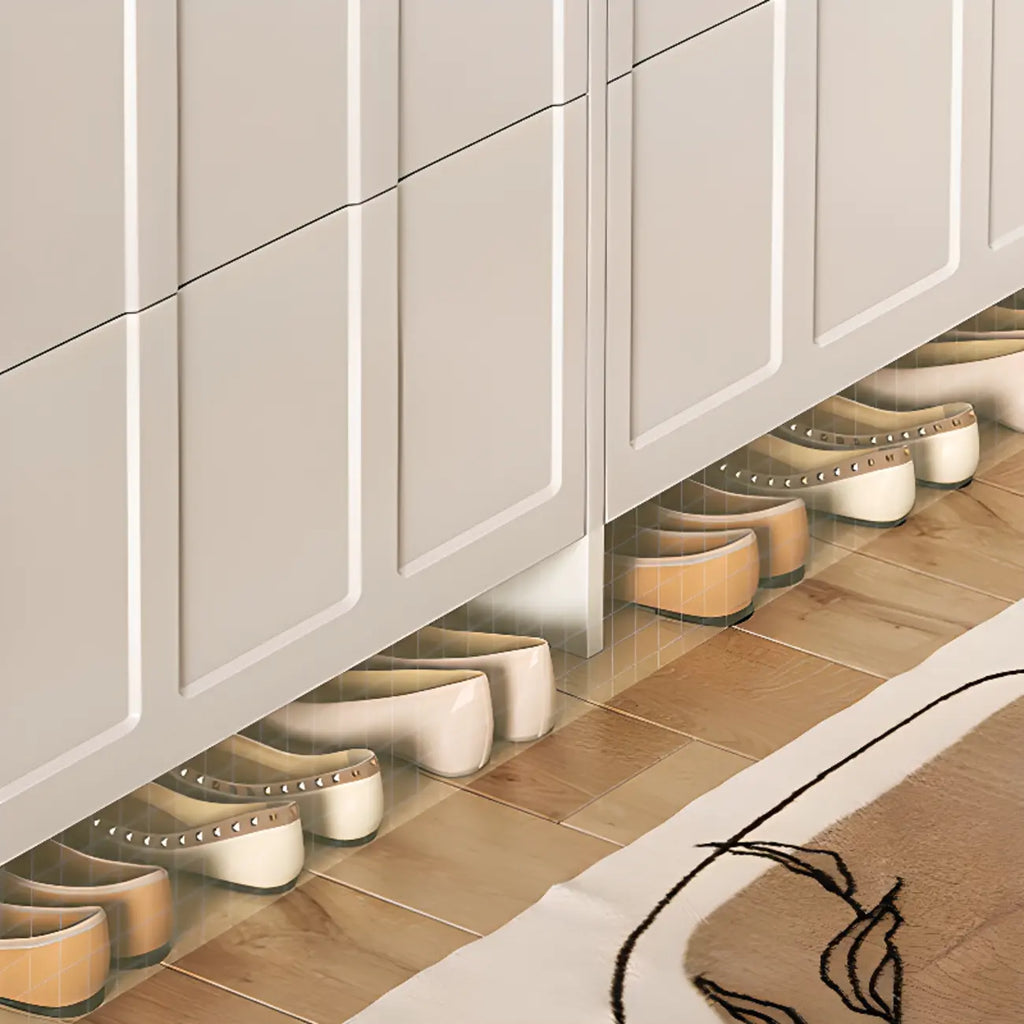 Meuble à chaussures blanc en bois, étroit, à 3 niveaux avec portes basculantes