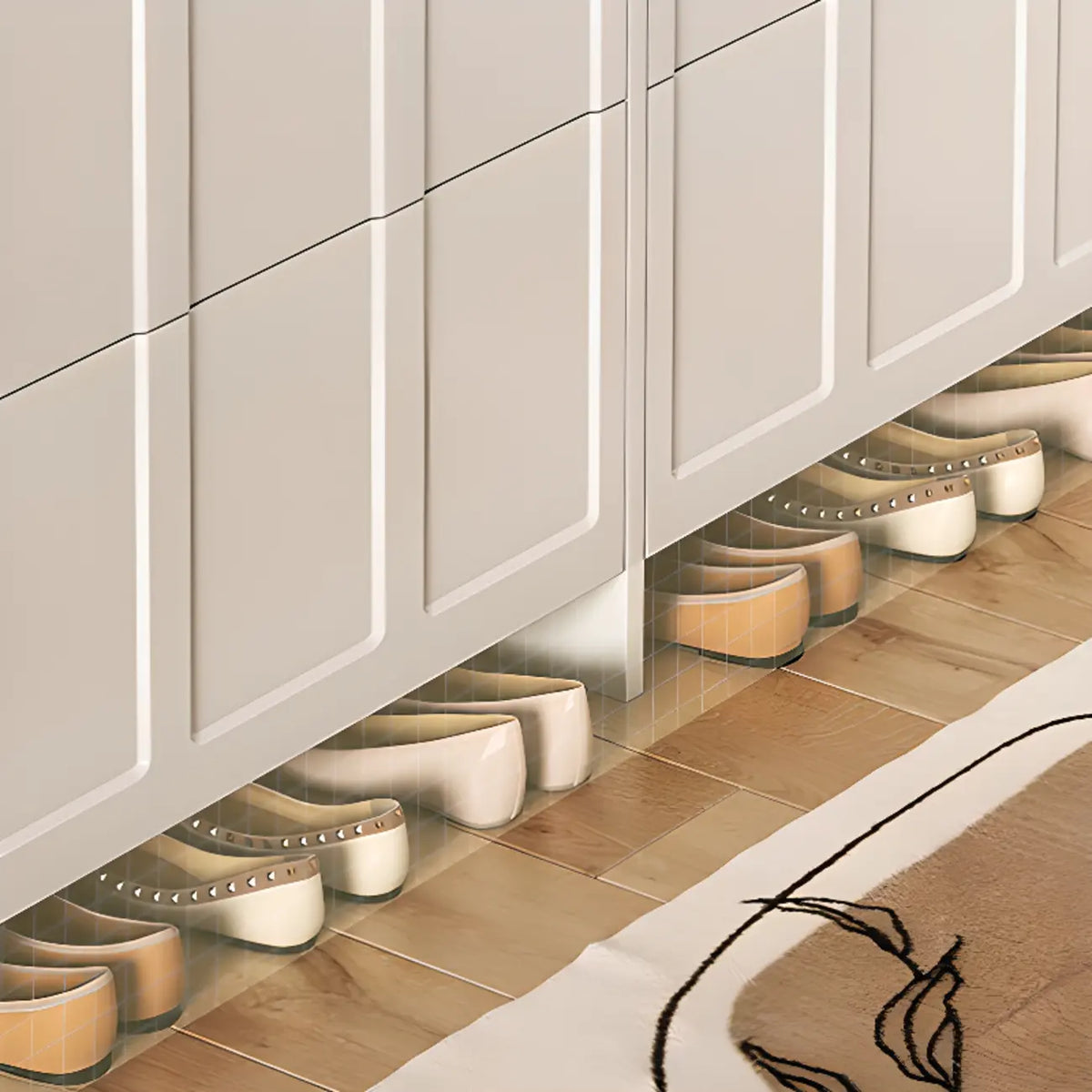 Meuble à chaussures blanc en bois, étroit, à 3 niveaux avec portes basculantes